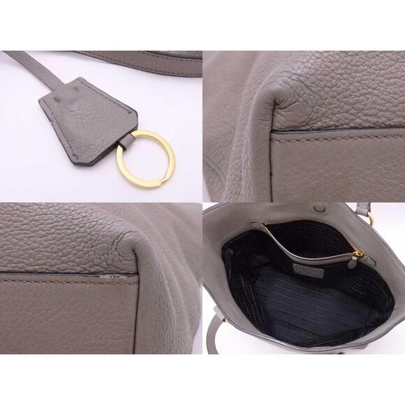 Prada Shoulder Bag Tote Leather Gray Gold